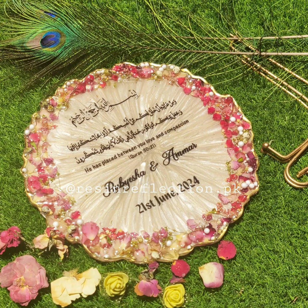 Beige Gold Floral Resin BAAT PAKI/ Nikkah/Engagement Tray/Frame