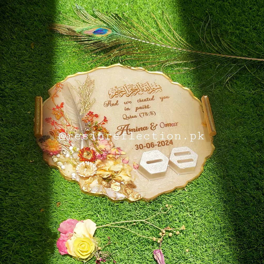 Beige Floral Theme Resin Nikkah/Engagement Tray/Frame
