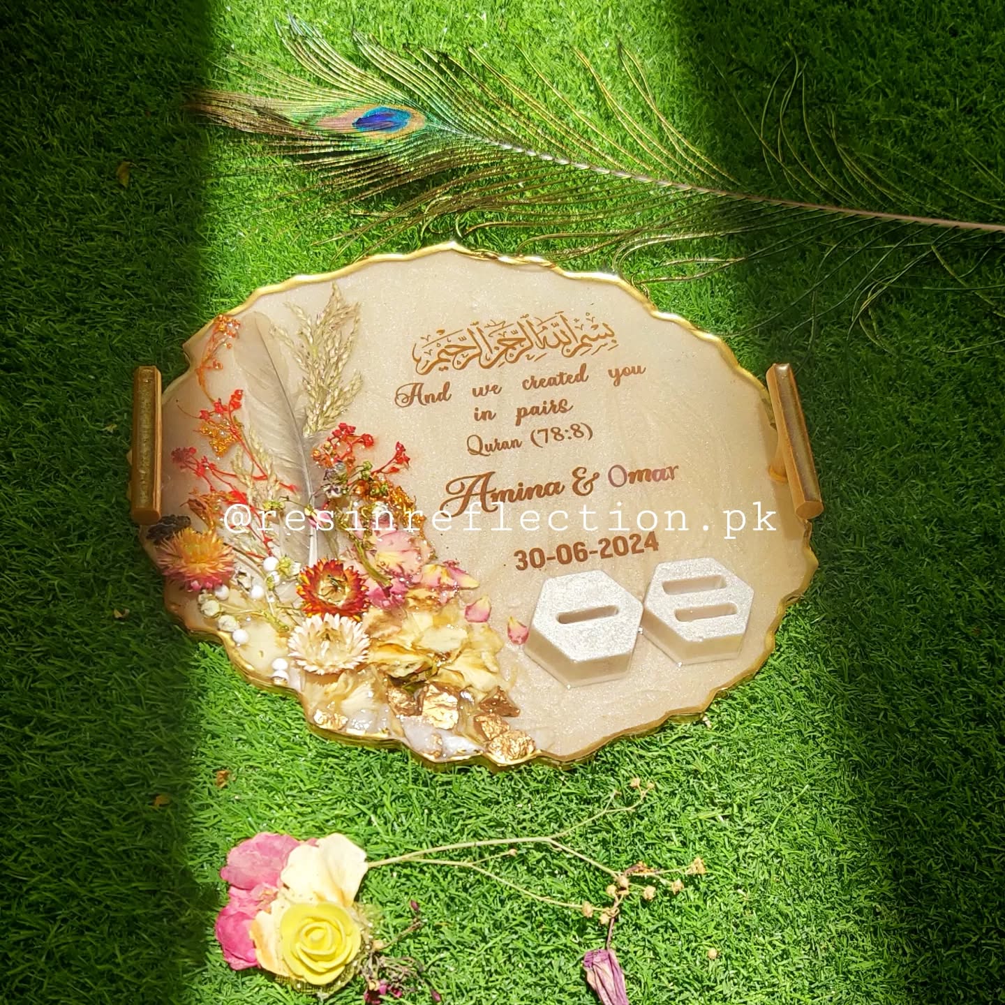 Beige Floral Theme Resin Nikkah/Engagement Tray/Frame
