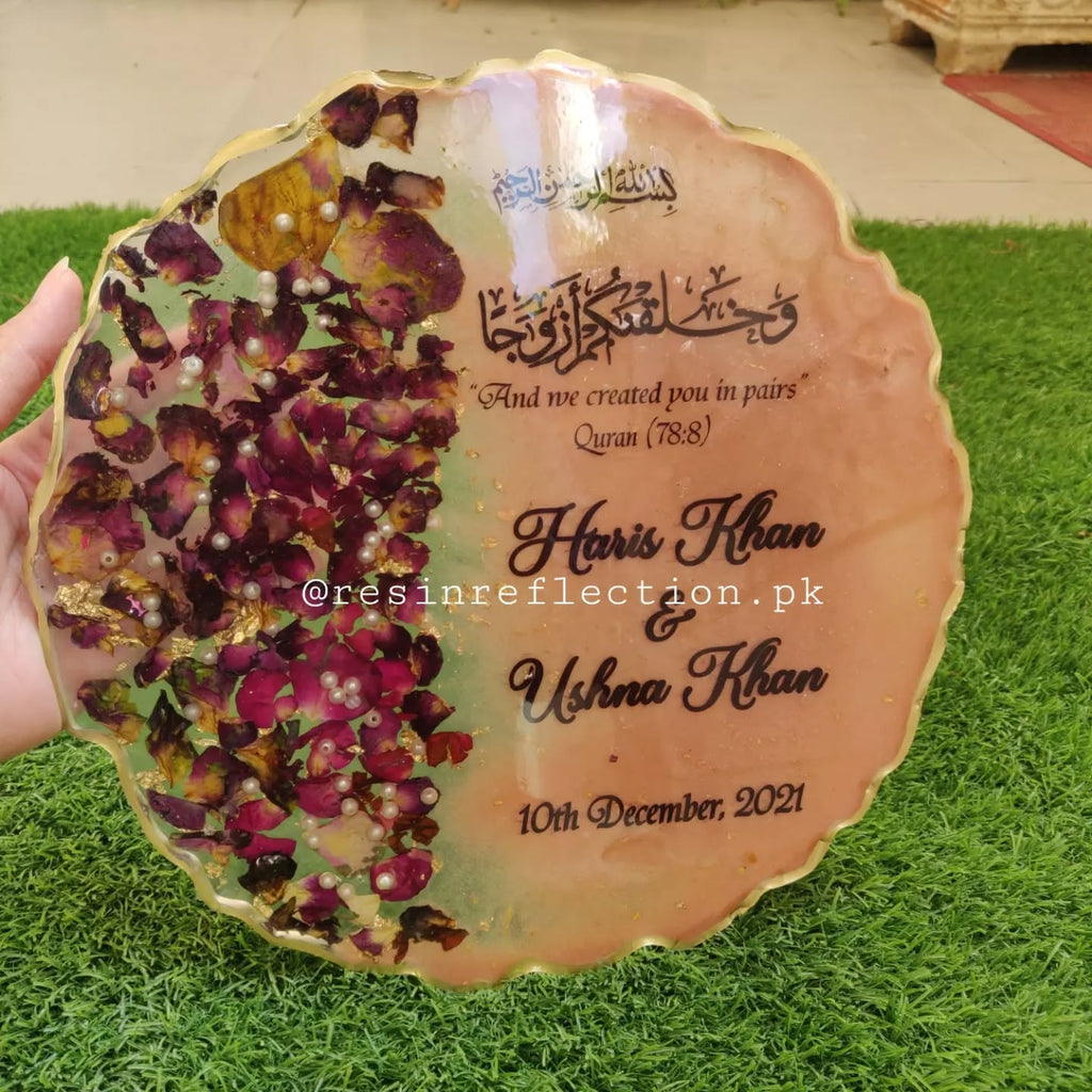 Peach Floral Resin Nikkah/Engagement Tray/Frame  Elegant Look