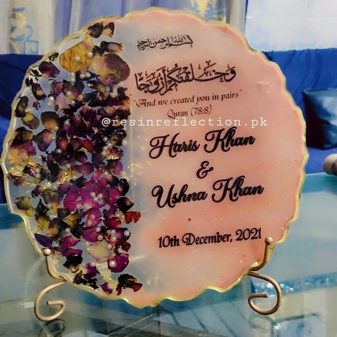 Peach Floral Resin Nikkah/Engagement Tray/Frame  Elegant Look