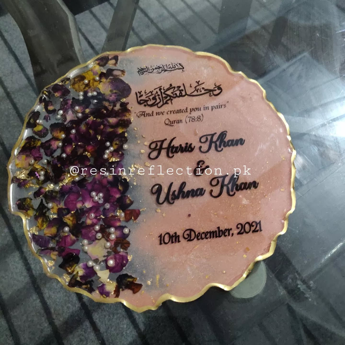 Peach Floral Resin Nikkah/Engagement Tray/Frame  Elegant Look
