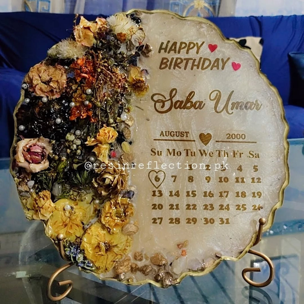Floral Artwork Golden Resin Anniversary/Birthday Photo Frame
