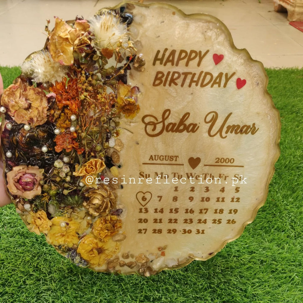 Floral Artwork Golden Resin Anniversary/Birthday Photo Frame