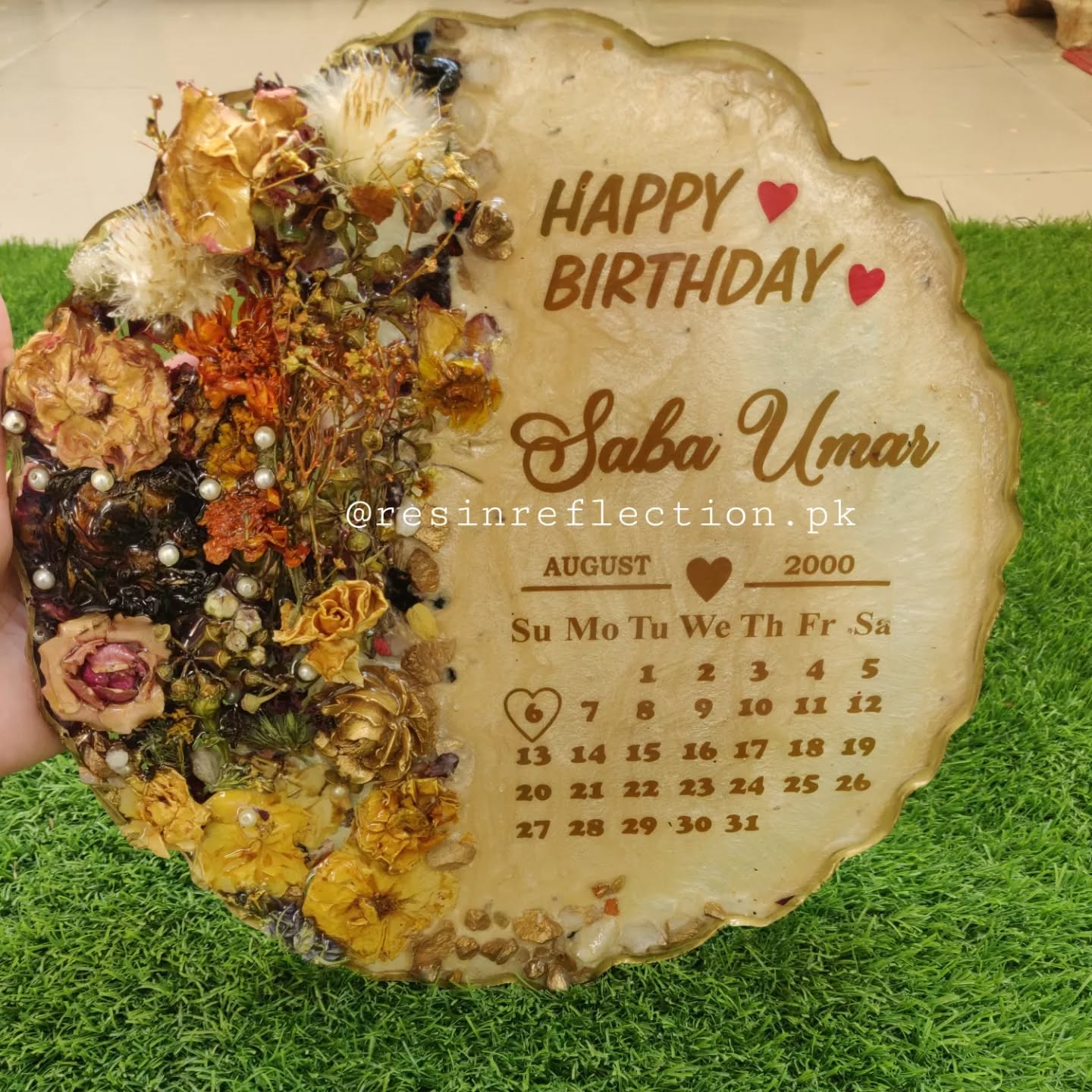 Floral Artwork Golden Resin Anniversary/Birthday Photo Frame