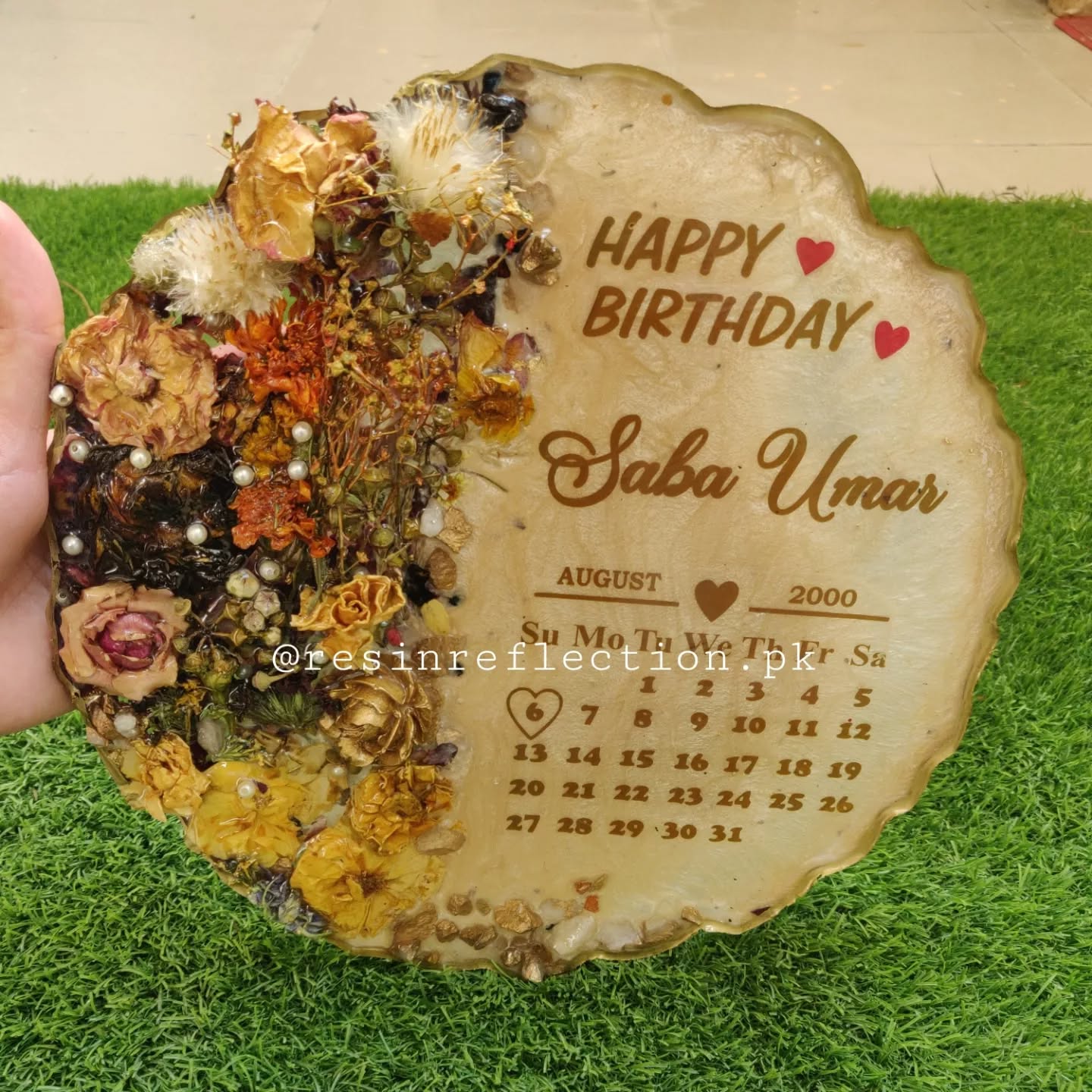 Floral Artwork Golden Resin Anniversary/Birthday Photo Frame