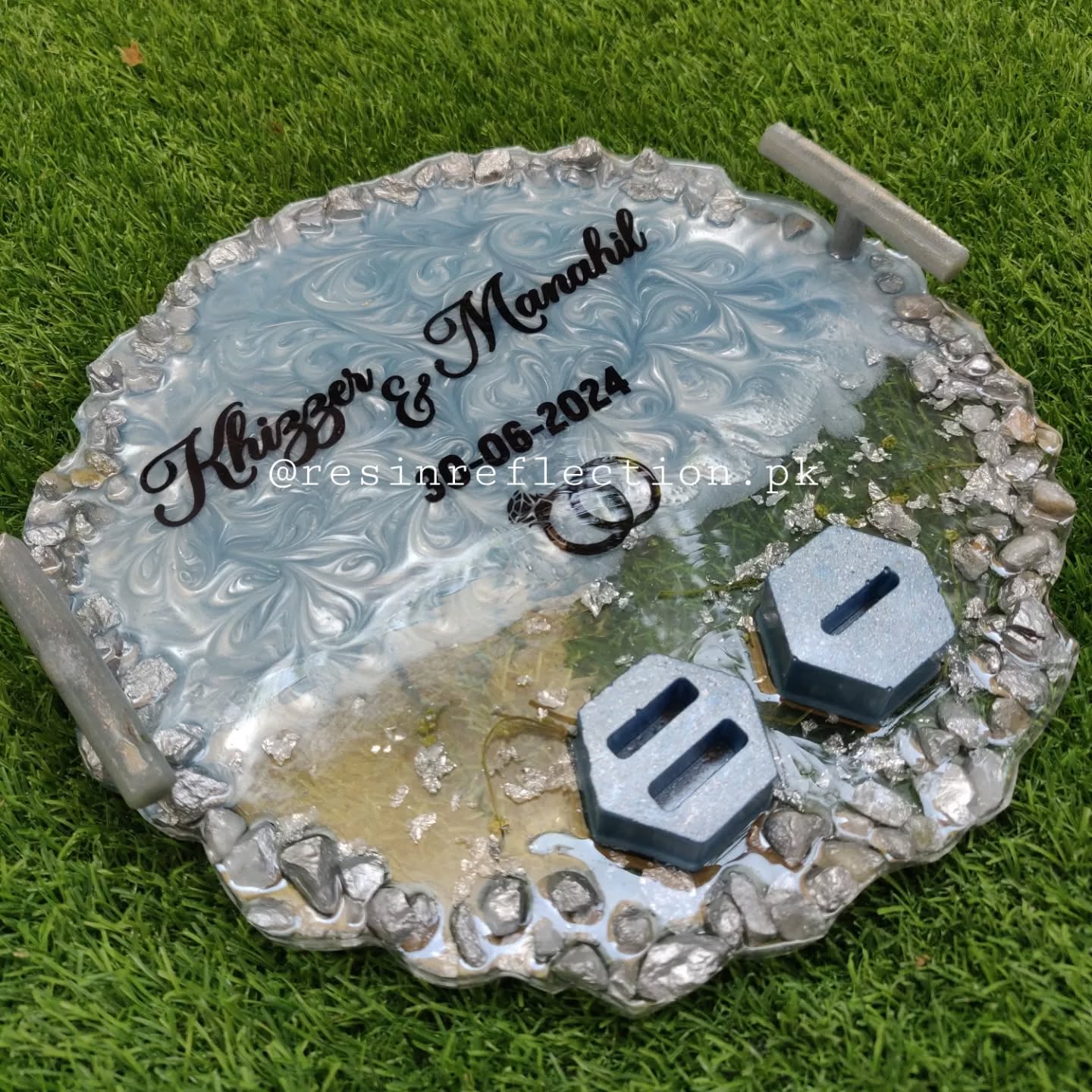 Frozen Blue Resin Nikkah/Engagement Tray/Frame Elagant Minimal Design