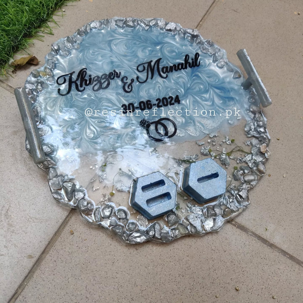 Frozen Blue Resin Nikkah/Engagement Tray/Frame Elagant Minimal Design