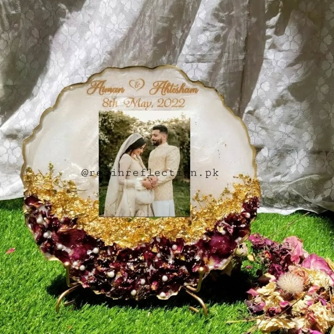 Rose Petals & Golden Flakes Resin Anniversary/Birthday Photo Frame