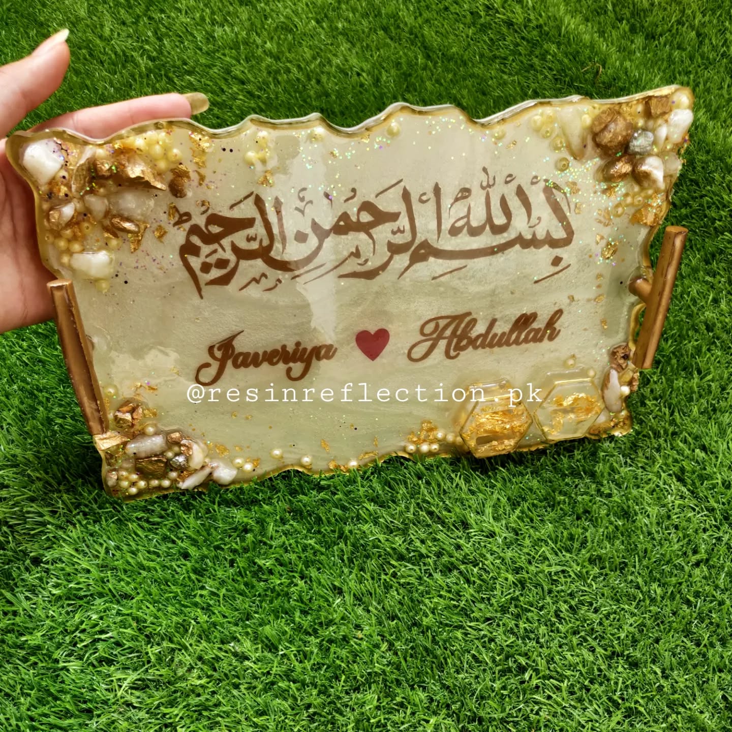 White Rectangular Floral Resin Nikkah/Engagement Tray/Frame