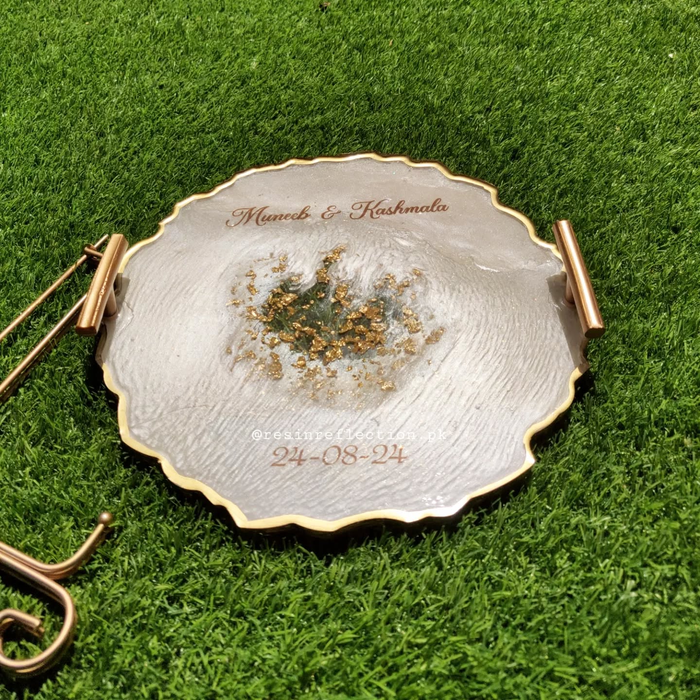 Golden Flakes & White Resin Nikkah/Engagement Tray/Frame