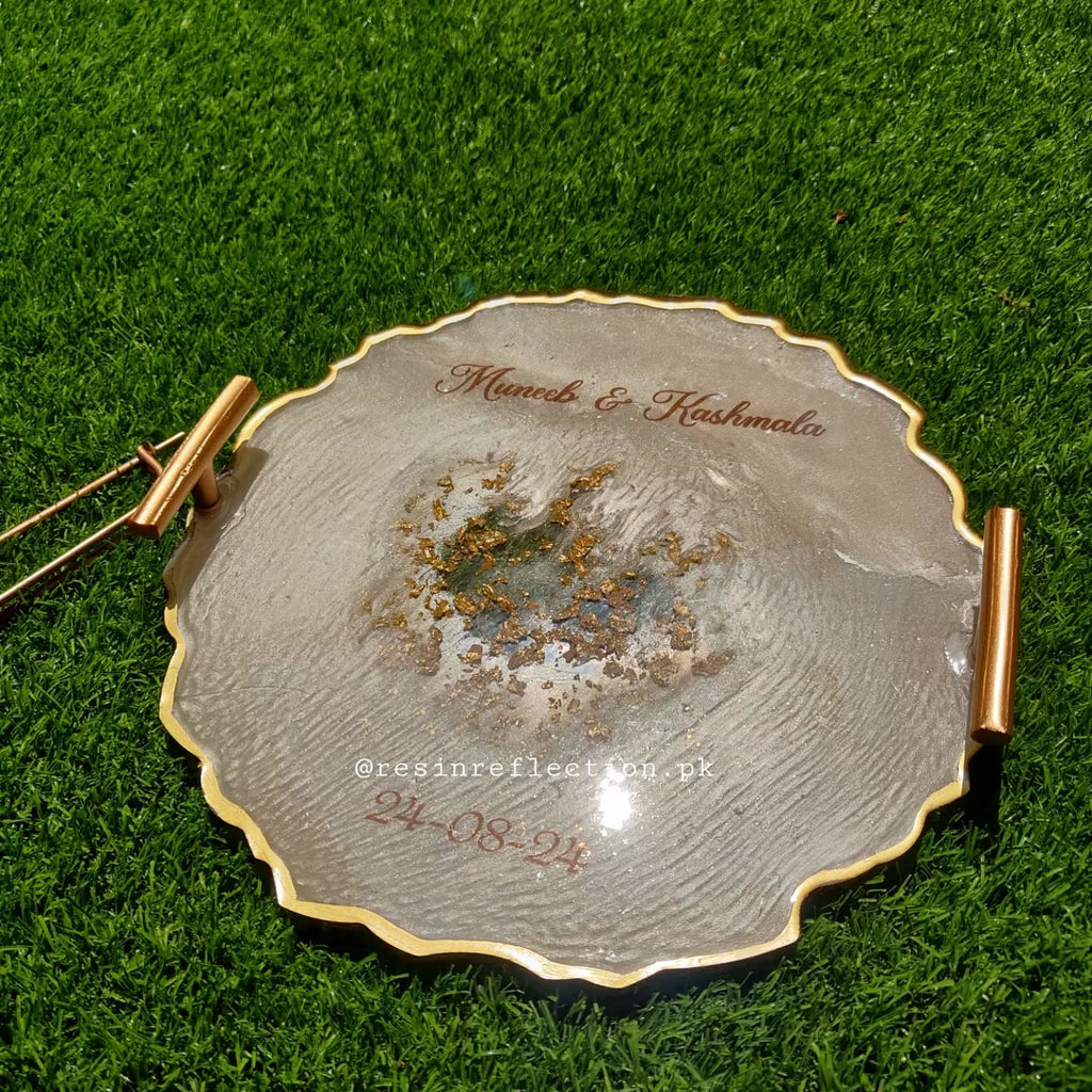 Golden Flakes & White Resin Nikkah/Engagement Tray/Frame