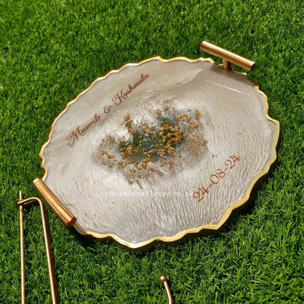 Golden Flakes & White Resin Nikkah/Engagement Tray/Frame