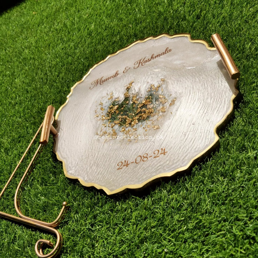 Golden Flakes & White Resin Nikkah/Engagement Tray/Frame
