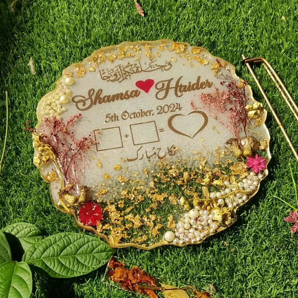White Floral Resin Thumb BAAT PAKI/ Nikkah/Engagement Tray/Frame  Elegant Look