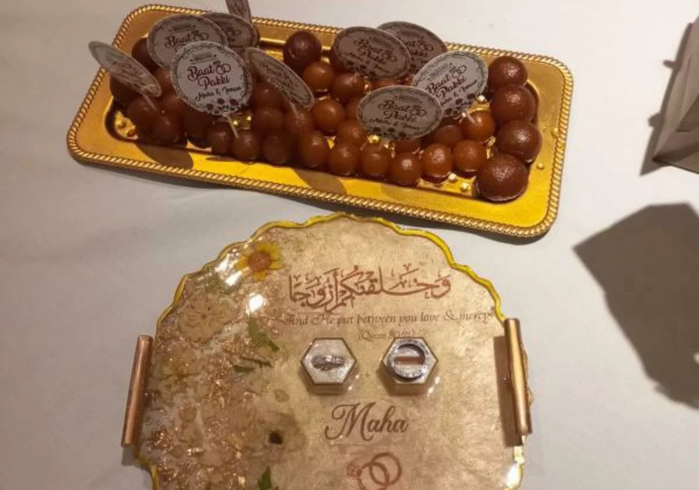 Golden Shimmery Resin Nikkah/Engagement Tray/Frame