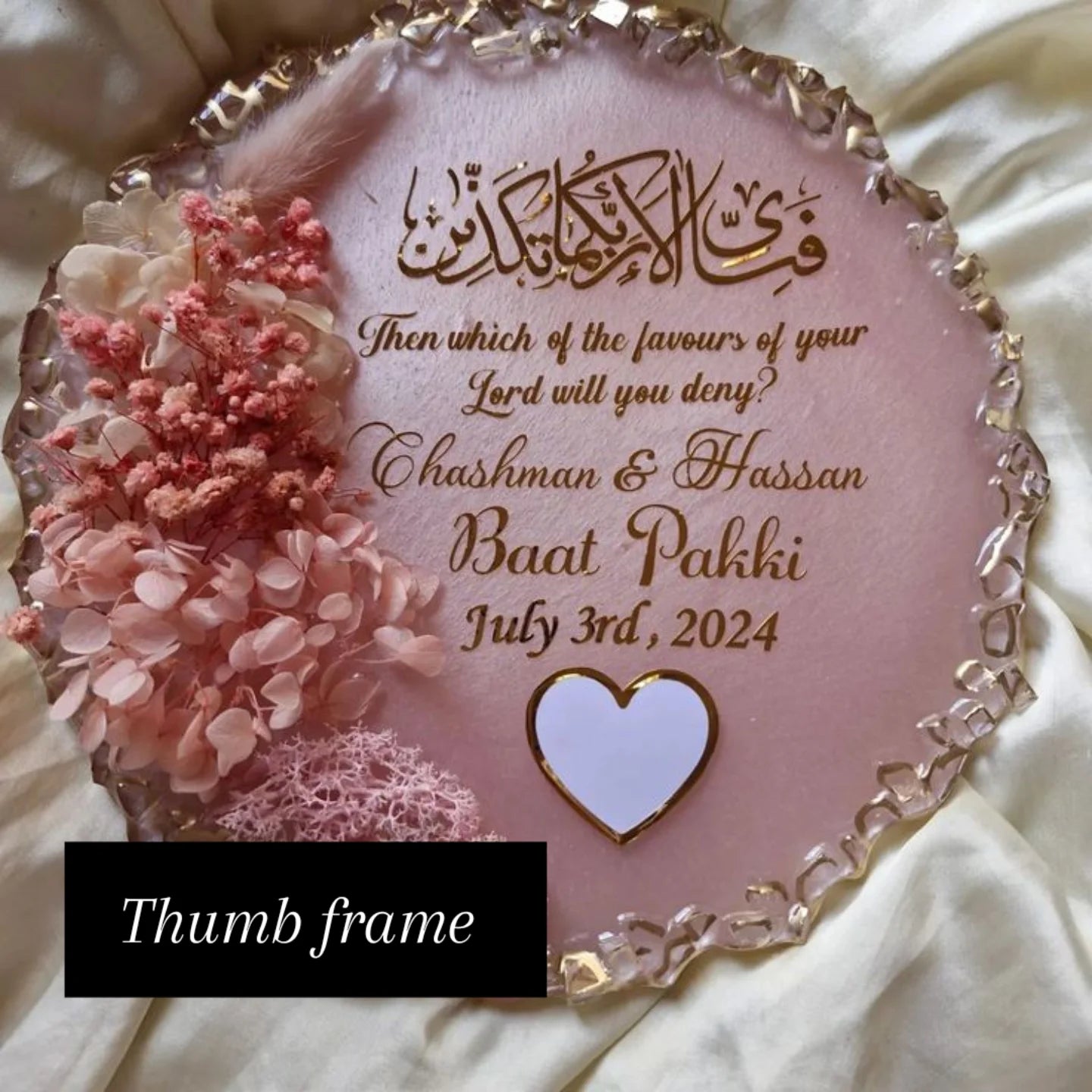 Real Dried Pink Flowers Resin Nikkah/Engagement Tray/Frame