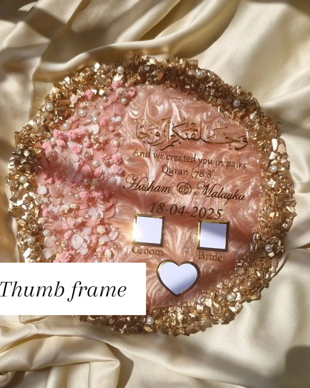 Rose Gold Real Pink Dries flowers Resin Nikkah Thumb Frame