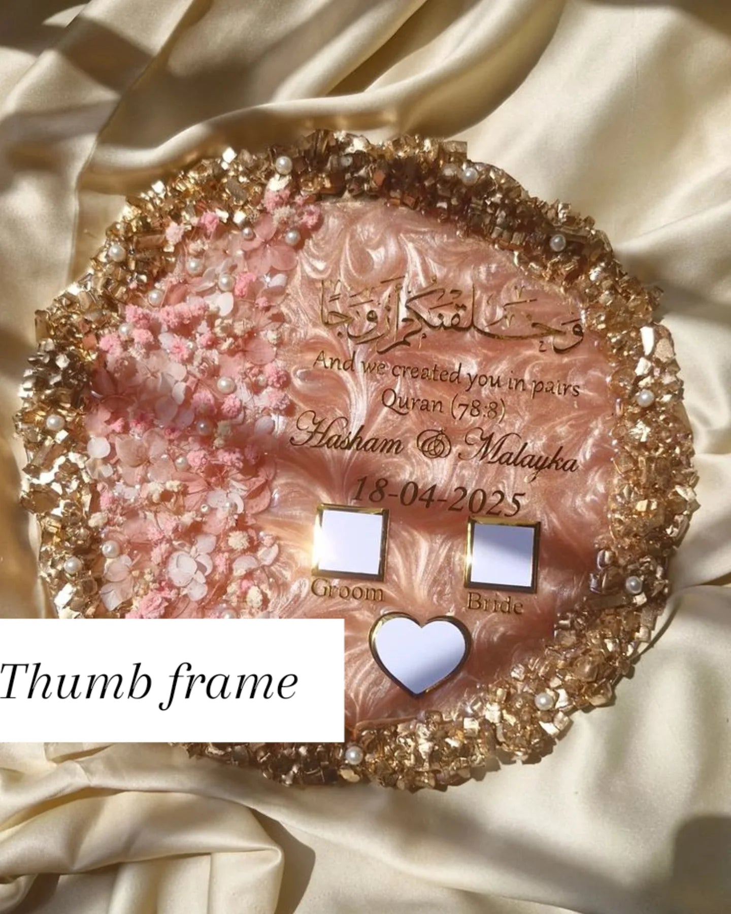 Rose Gold Real Pink Dries flowers Resin Nikkah Thumb Frame