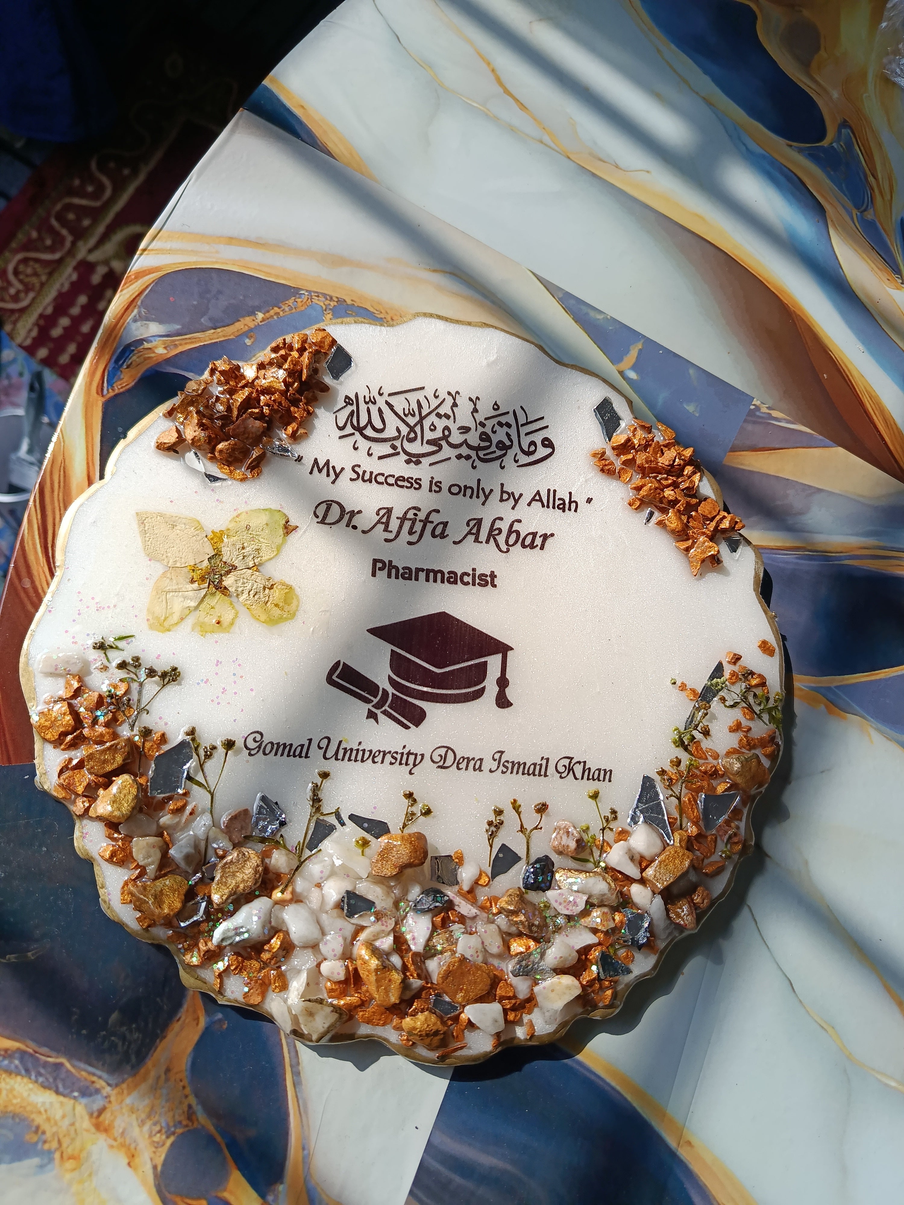 Resin Graduation Frame Elegant Mirror Floral Work